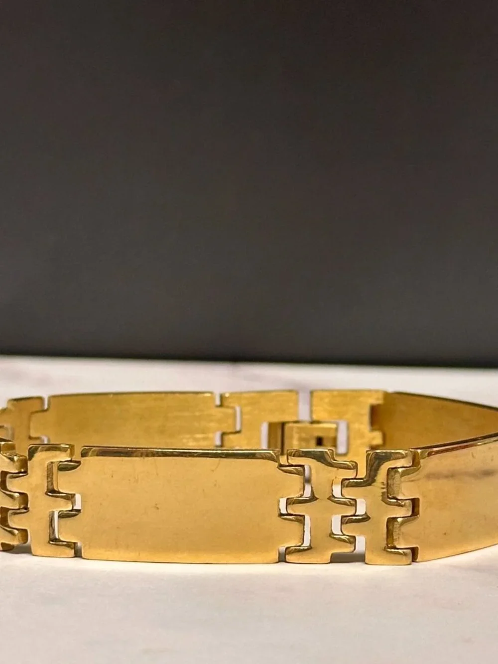 Mens Stainless Steel Bracelet Gold Tone Geometric Panel Link 8.5